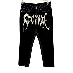 Revenge clothing Black embroidered white stitch men’s jeans street wear. S 31x28